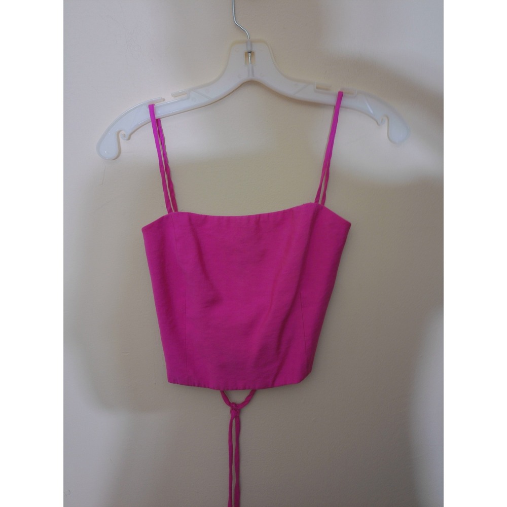 Zara Crop Top Women Small Pink Lace Up Back Spaghetti Strap Barbiecore Chic